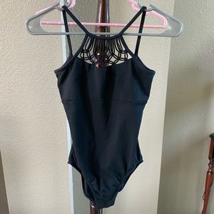 Black leotard with an elegant neck line